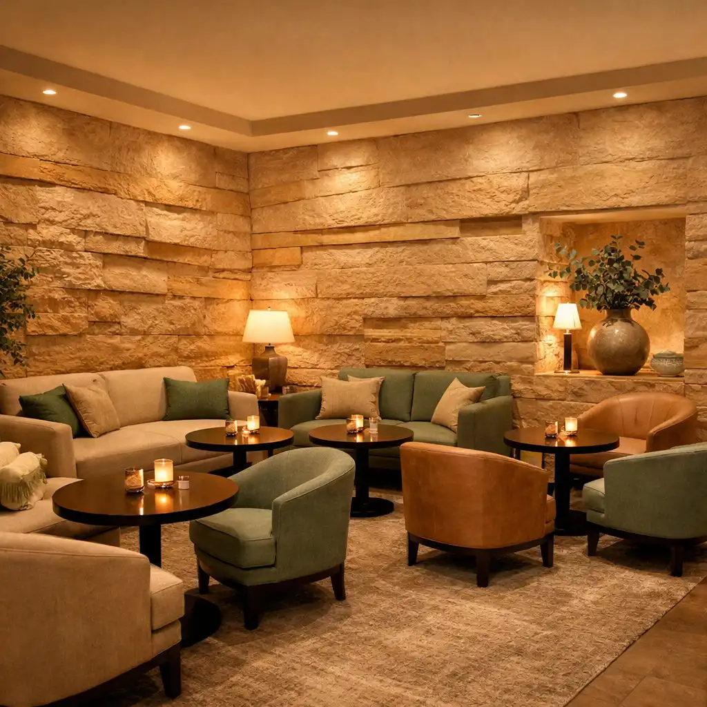 Card Lounge interior with comfortable seating and warm lighting
