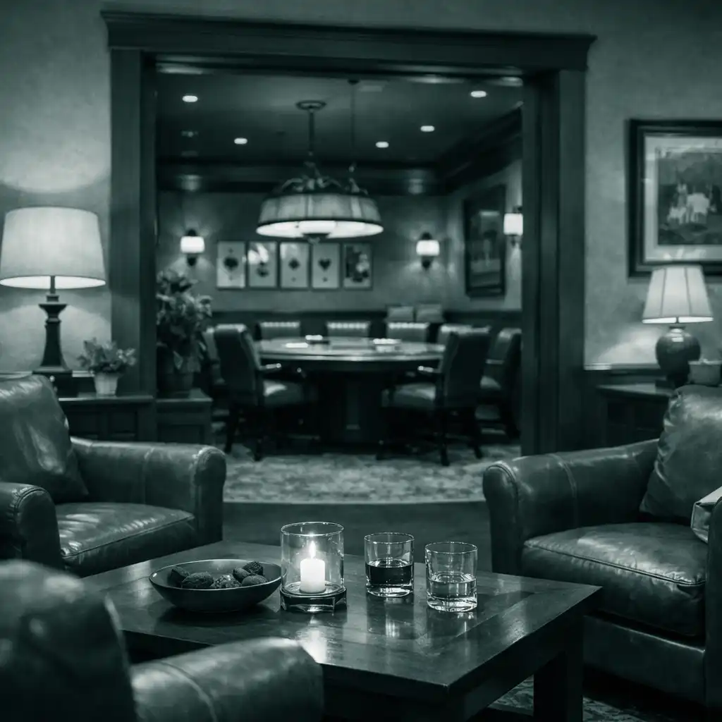 Comfortable Card Lounge with leather armchairs and a low table