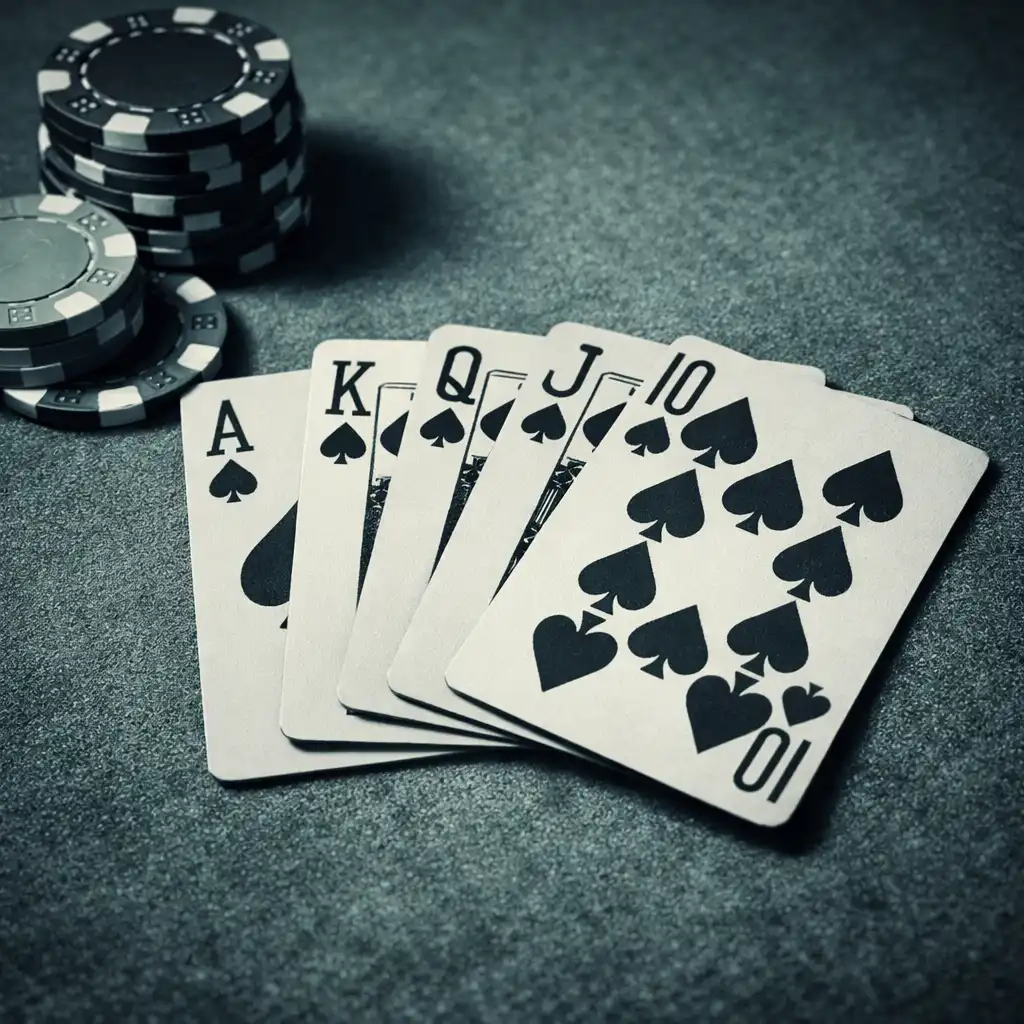 Close-up of physical playing cards on green felt