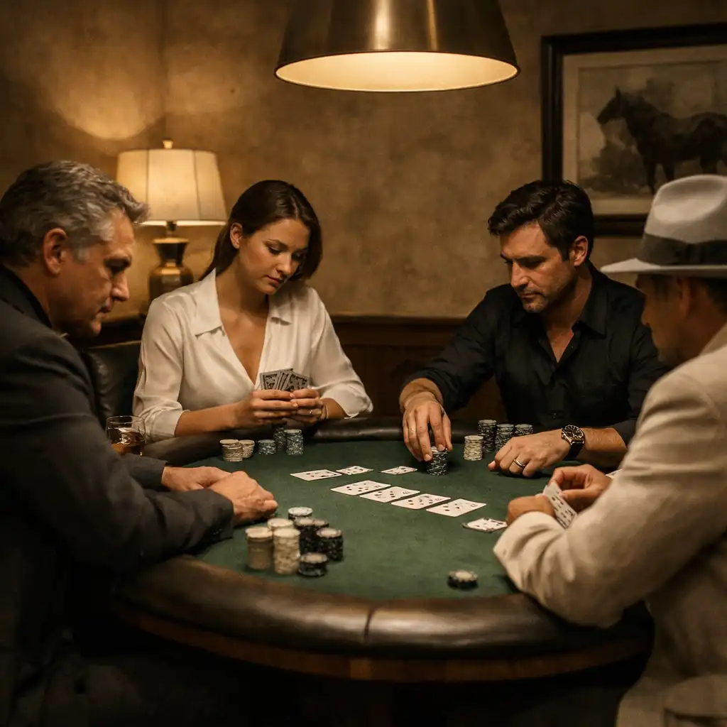 Private poker table with a group of players in an intimate setting