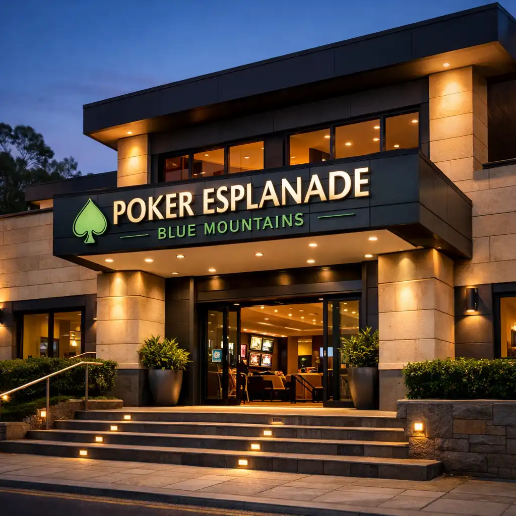 Exterior of Poker Esplanade Blue Mountains showing the entrance and facade.